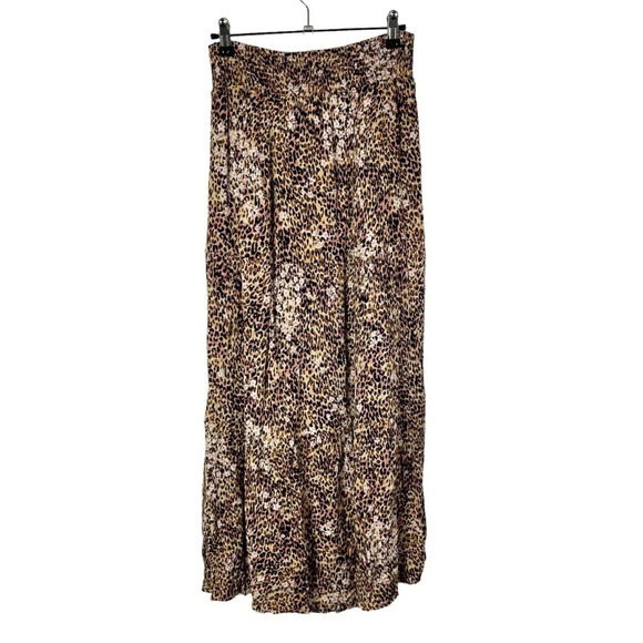 American Rag Brown Leopard Smocked Waist Maxi Skirt S - Picture 2 of 4